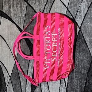VINTAGE VICTORIA SECRET ICONIC STRIPED CANVAS WEEKEND TRAVEL BAG